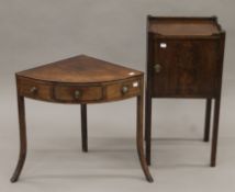 A 19th century mahogany pot cupboard and a mahogany corner stand. The former 35.5 cm wide.