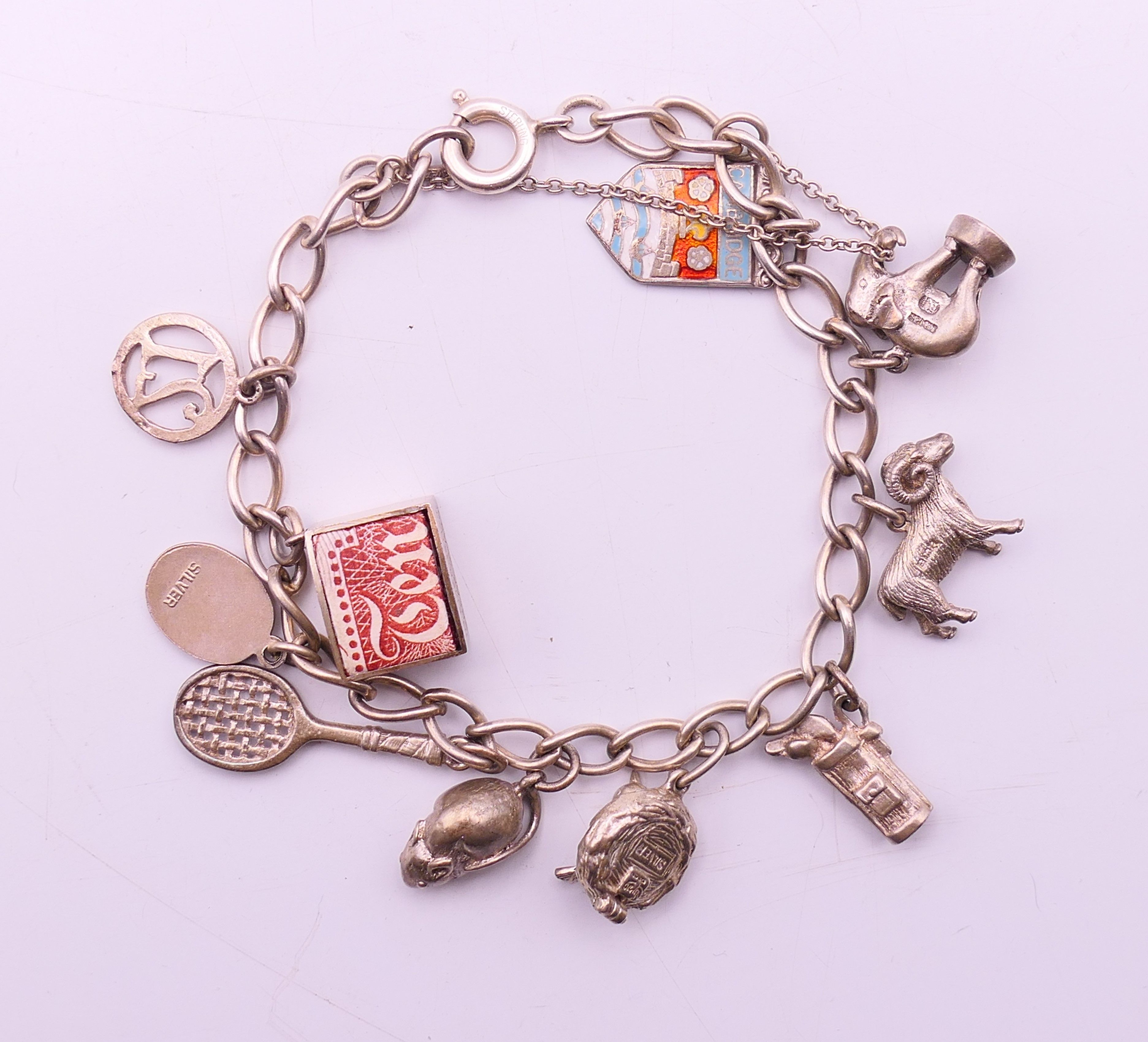 A silver charm bracelet and a silver necklace. The later 34 cm long. - Image 7 of 9