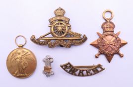 A 1914-1919 Victory medal, a 1914-15 Star medal awarded to 58061 Spr J E Mathews RE,