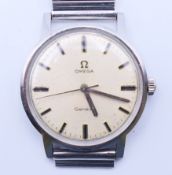 A stainless steel Omega gentlemen's wristwatch. 3.5 cm wide.