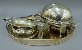 A small quantity of silver plate including a tray, a bacon dish etc.