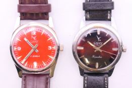 Two vintage Camy gentlemen's wristwatches. Each approximately 3.25 cm diameter.