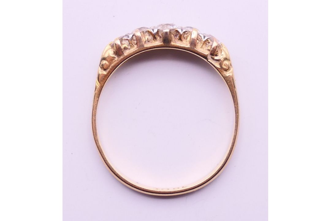 An 18 ct gold five-stone diamond ring. Ring size P/Q. - Image 5 of 5