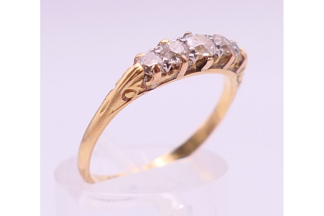An 18 ct gold five-stone diamond ring. Ring size P/Q. - Image 3 of 5