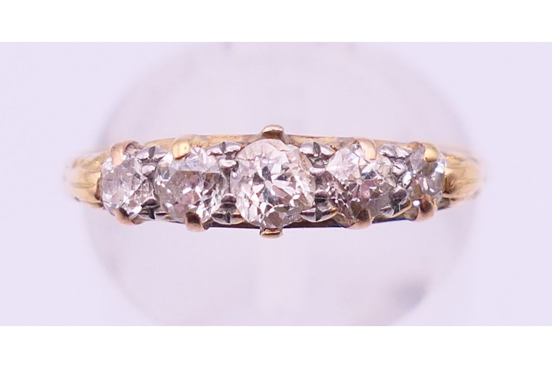 An 18 ct gold five-stone diamond ring. Ring size P/Q. - Image 2 of 5