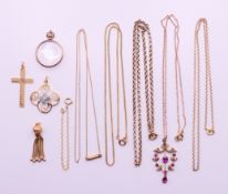 A quantity jewellery to include a 9 ct gold pendant on chain, a 9 ct gold cross, a 9 ct gold chain,