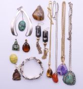 A quantity of stone-set jewellery, to include pendant necklaces, a bracelet,
