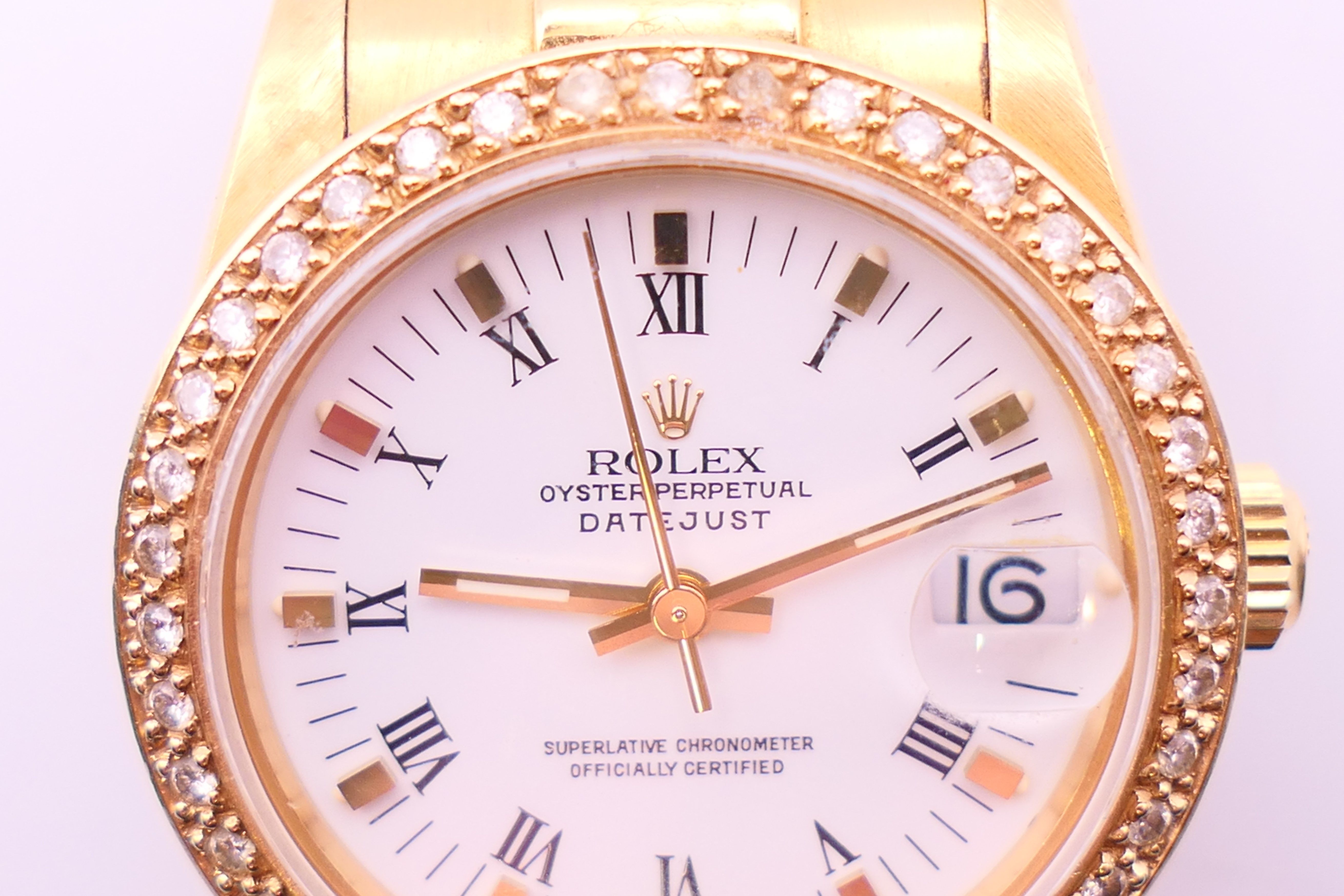 An 18 ct gold Rolex Oyster Perpetual Datejust chronometer wristwatch with associated diamond bezel - Image 2 of 12