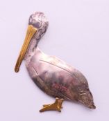 A signed silver brooch formed as a pelican. 5.5 cm high.