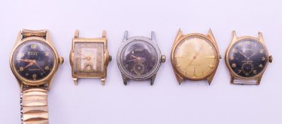 Five vintage Benrus gentlemen's wristwatches. The larger 3.5 cm diameter.