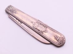 A continental silver penknife. 18 cm long, open, 8.5 cm closed.