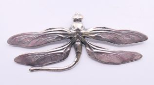 A silver dragonfly brooch. 9.5 cm x 4 cm.