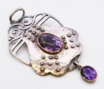 A Murrle Bennet Art Nouveau silver and amethyst pendant, marked 950 and MBCo maker's mark.
