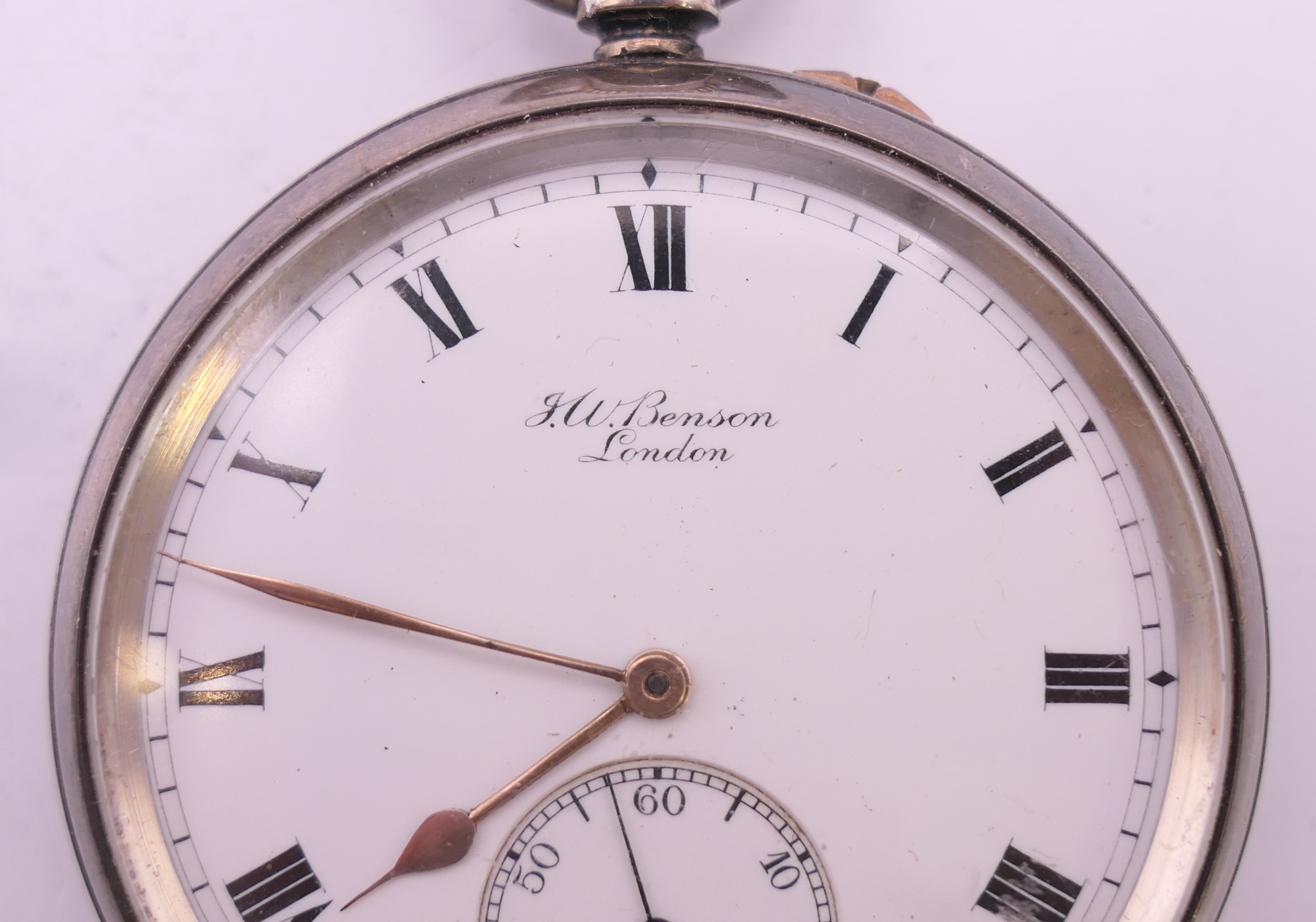 A J W Benson silver pocket watch. 5.25 cm diameter. - Image 2 of 8