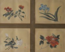 A Chinese quadriptych silk picture, florally painted, framed and glazed. 65 x 55 cm overall.