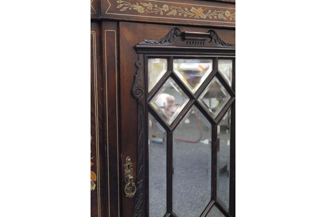 A Victorian inlaid rosewood side cabinet. 152 cm wide, 260 cm high. - Image 12 of 13