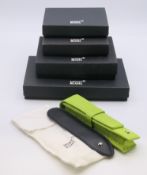 Two 'Mont Blanc' pen cases and four vacant Mont Blanc boxes. Green 'Mont Blanc' pen case 16.