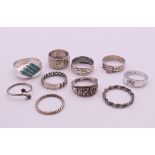 Ten silver rings. Various sizes.