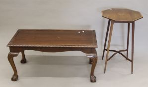 A mahogany coffee table and a side table. The former 99 cm long x 48 cm high.