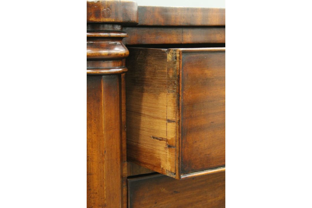 A Georgian mahogany bow-front two-over-three chest of drawers. 124 cm wide x 114 cm high. - Image 6 of 7