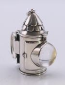 A Victorian silver police lamp vinaigrette with sewing companion by Thomas Johnson, London 1871.
