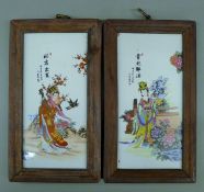 A pair of Chinese framed plaques. Each 16 x 28.5 cm.