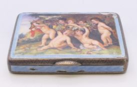 A silver and pale blue enamel snuffbox,