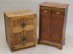 A small mahogany side cabinet and an oak side cabinet. The former 49.5 wide x 84.5 cm high.