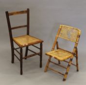 A bamboo folding chair and a cane-seated chair. The former 35 cm wide.