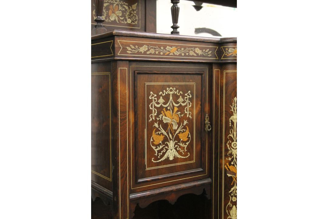 A Victorian inlaid rosewood side cabinet. 152 cm wide, 260 cm high. - Image 9 of 13