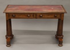 A 19th century mahogany library table stamped by G Smith, Cabinet Maker, Coronation Street,