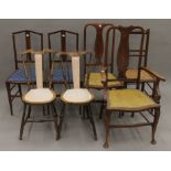 A quantity of Edwardian chairs. The largest 58 cm wide.