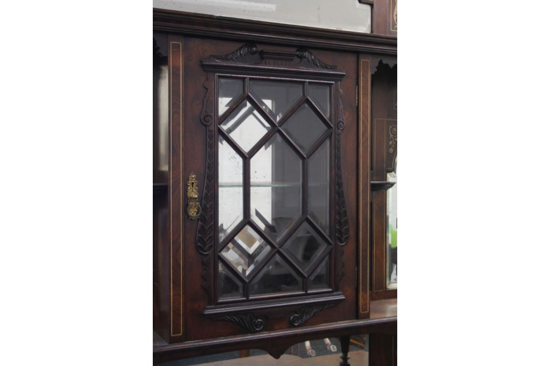 A Victorian inlaid rosewood side cabinet. 152 cm wide, 260 cm high. - Image 11 of 13