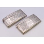 Two curved silver card cases. 79 grammes. Each 4 cm x 8.5 cm.