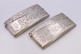 Two curved silver card cases. 79 grammes. Each 4 cm x 8.5 cm.