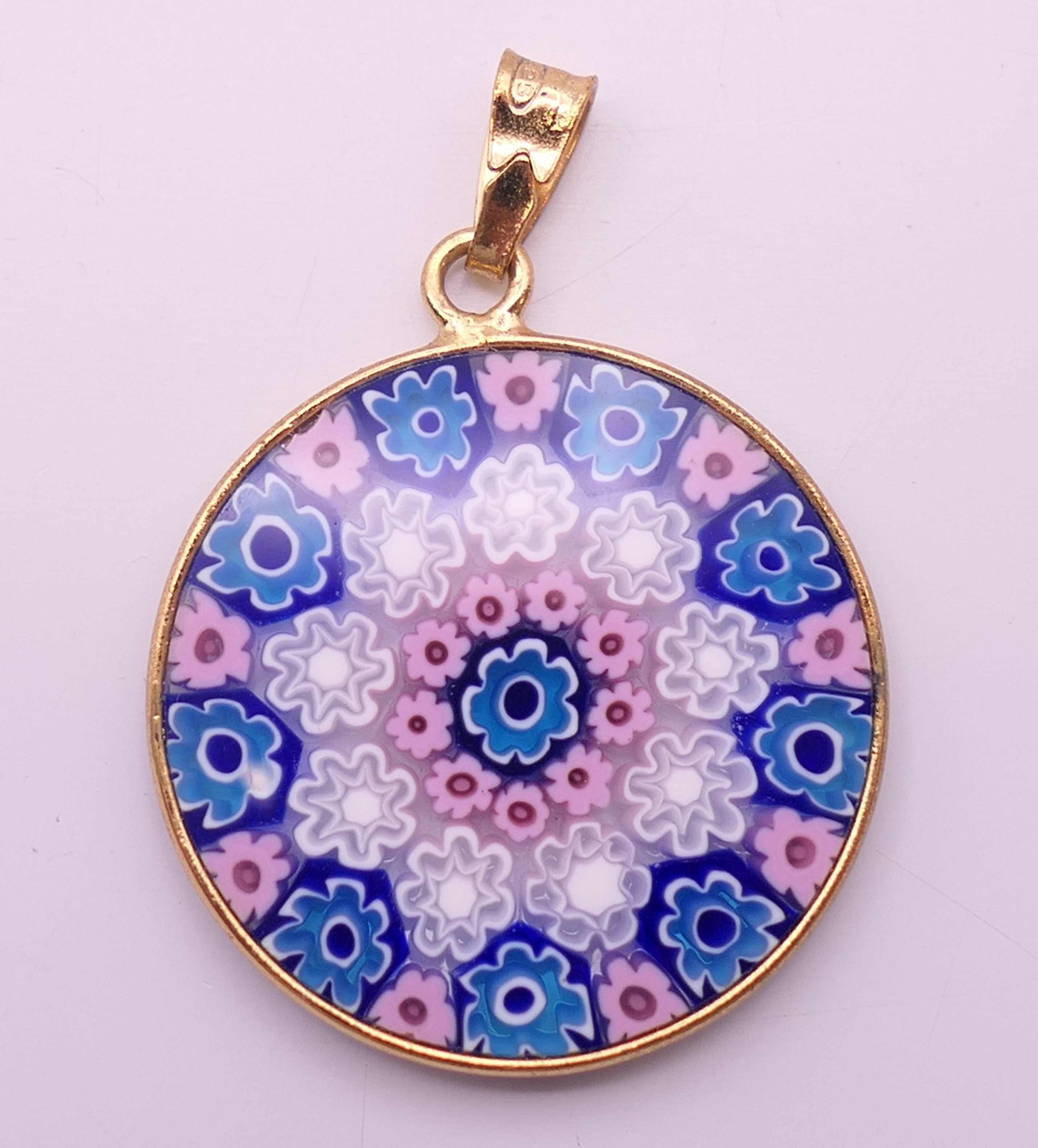 Two silver gilt Venetian millefiori glass pendants. 2.5 and 2 cm diameter respectively. - Image 5 of 8