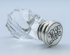 An antique unmarked silver mounted crystal desk seal with initials. 6 cm high.