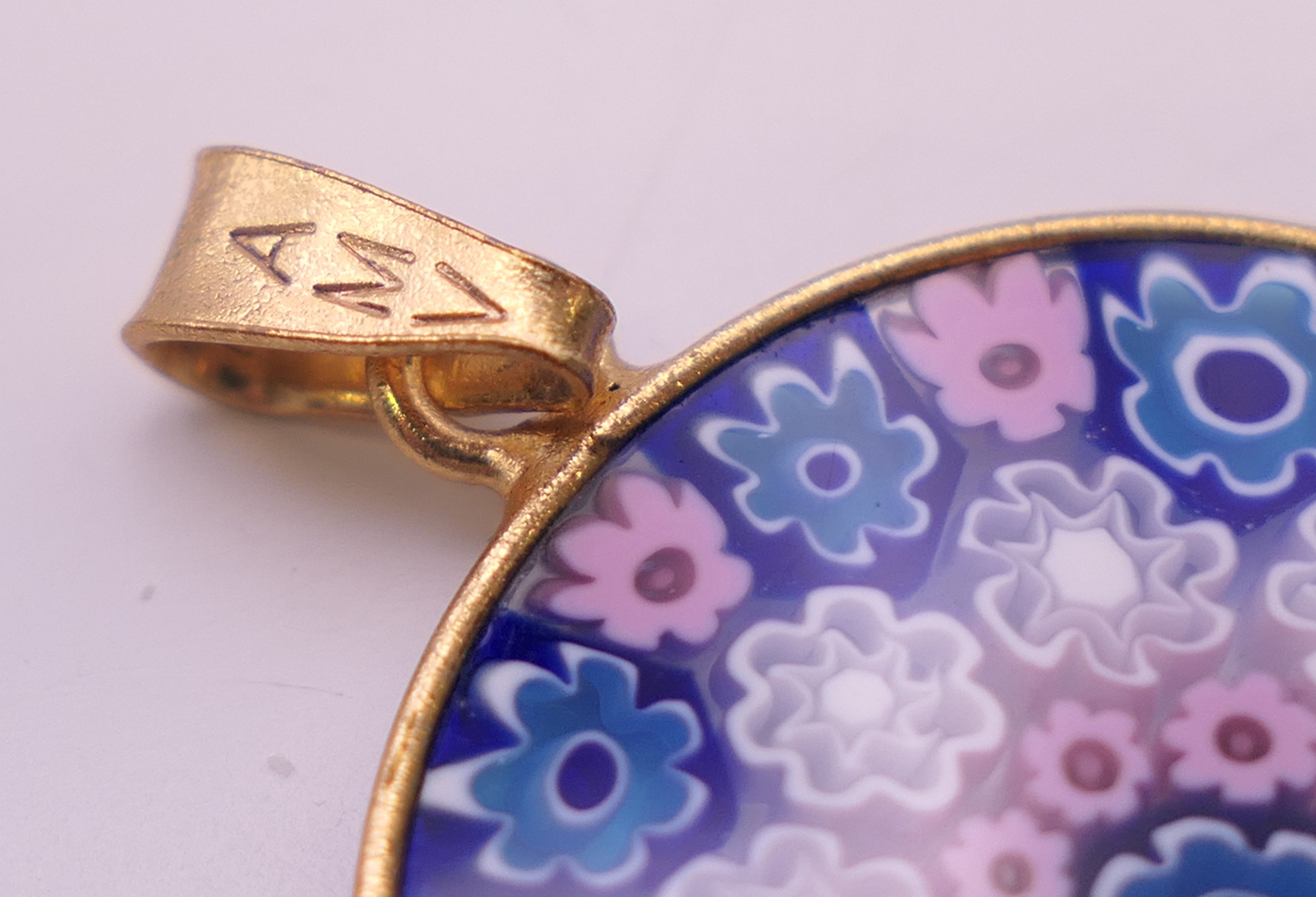 Two silver gilt Venetian millefiori glass pendants. 2.5 and 2 cm diameter respectively. - Image 7 of 8