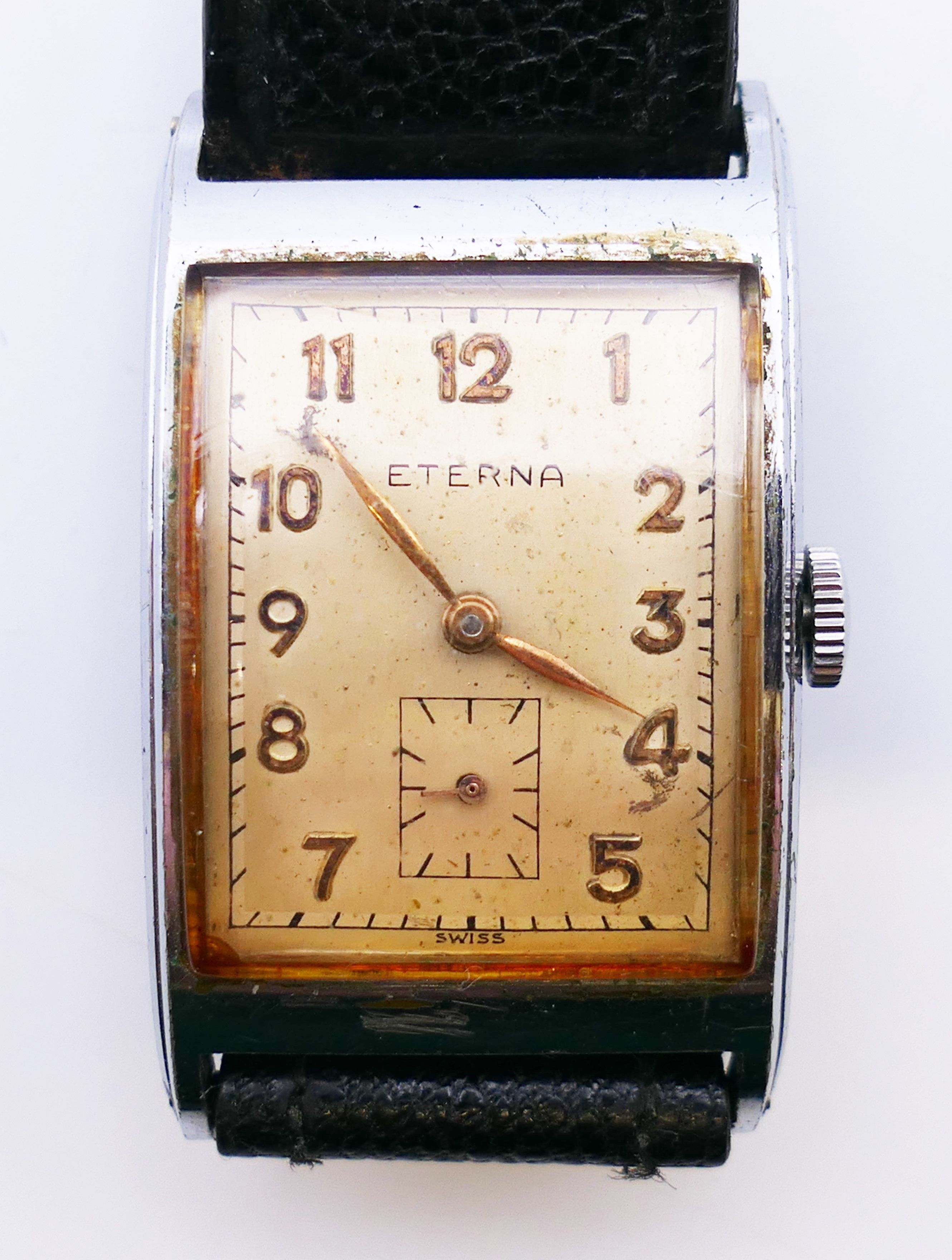 An Eterna gentleman's Tank Curvex Clamshell design wristwatch. Dial 2.25 x 3.25 cm.