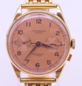 An 18 ct gold Swiss Chronographe gentleman's wristwatch, case numbered 1750 7060 332. 3.