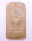 A jade seated Buddha plaque. 10 cm x 5.25 cm.
