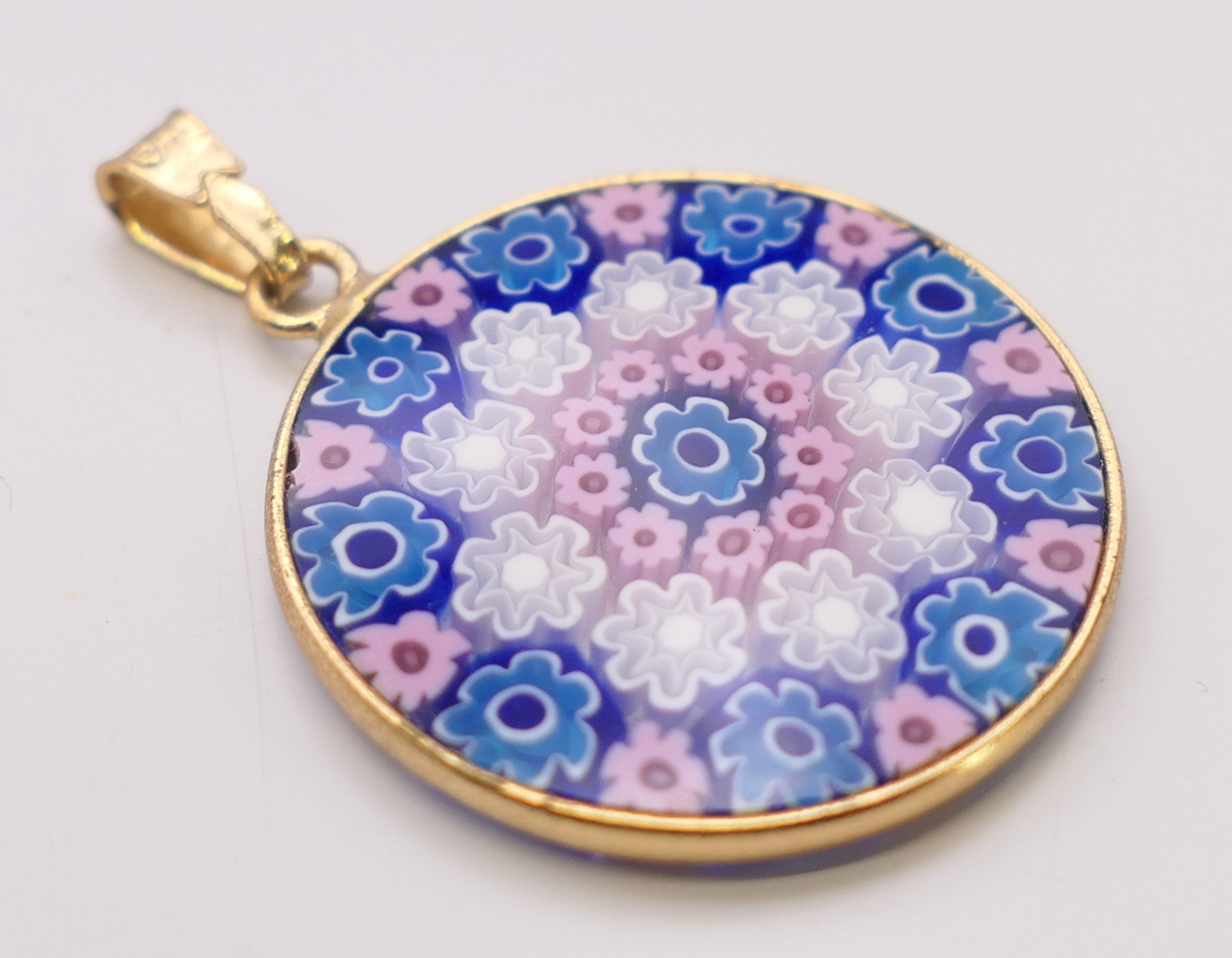 Two silver gilt Venetian millefiori glass pendants. 2.5 and 2 cm diameter respectively. - Image 6 of 8
