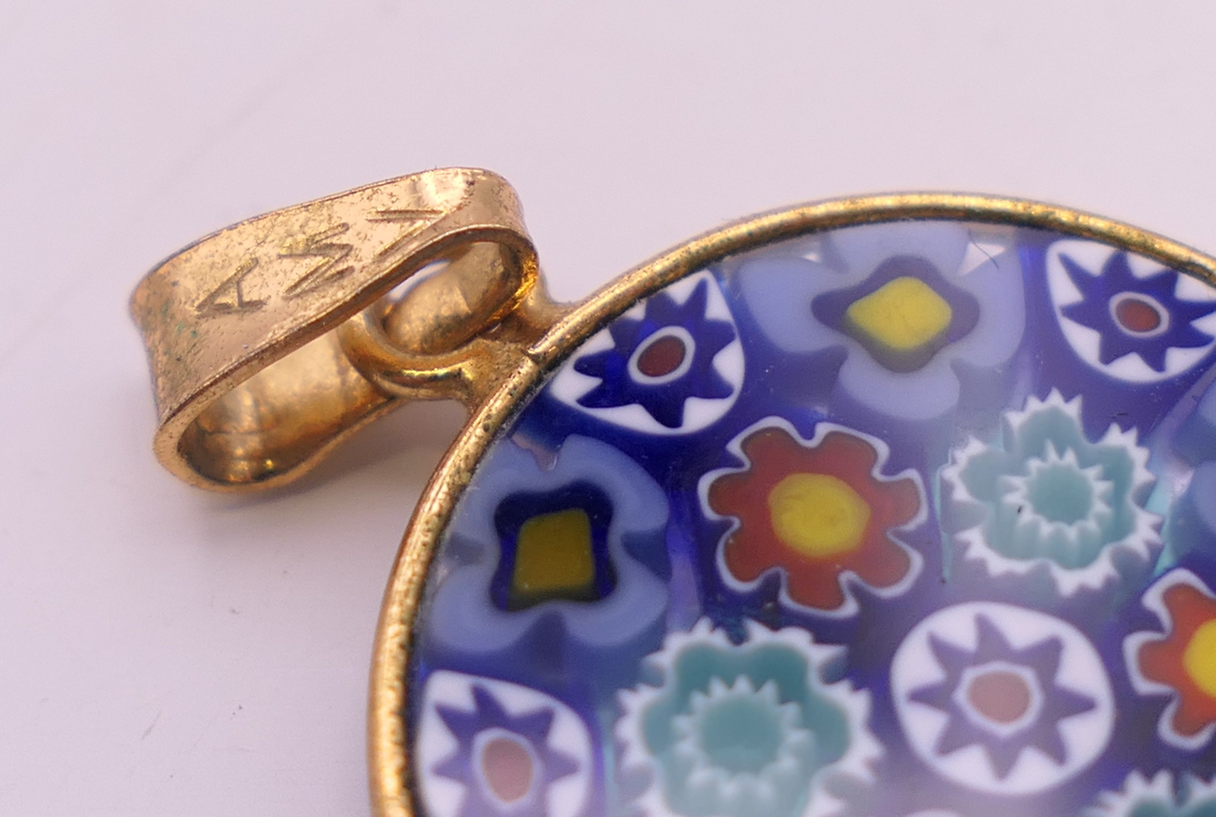 Two silver gilt Venetian millefiori glass pendants. 2.5 and 2 cm diameter respectively. - Image 4 of 8