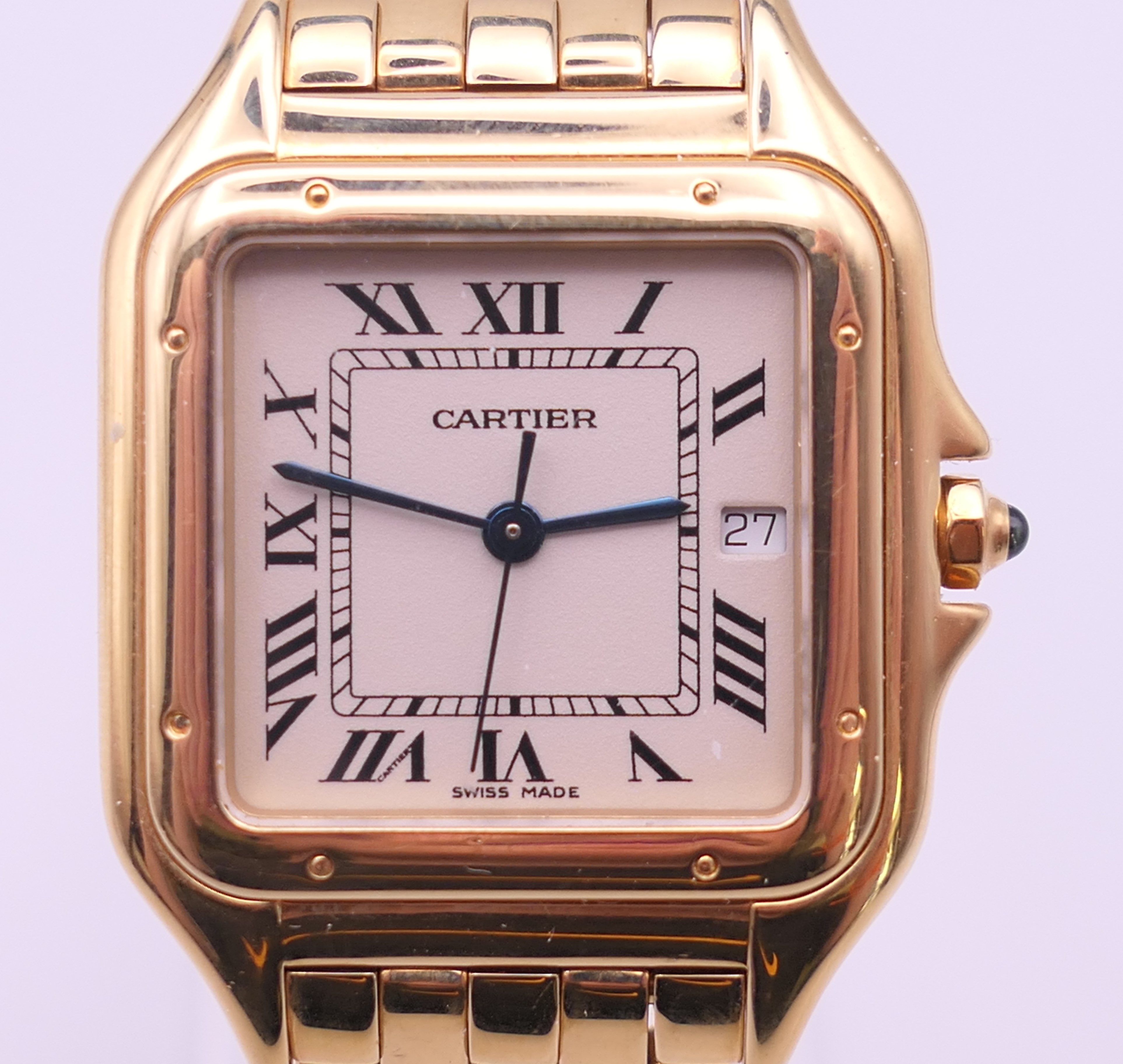 A boxed Panthere Cartier 18 ct gold gentlemen's wristwatch, numbered 883968, 008863,