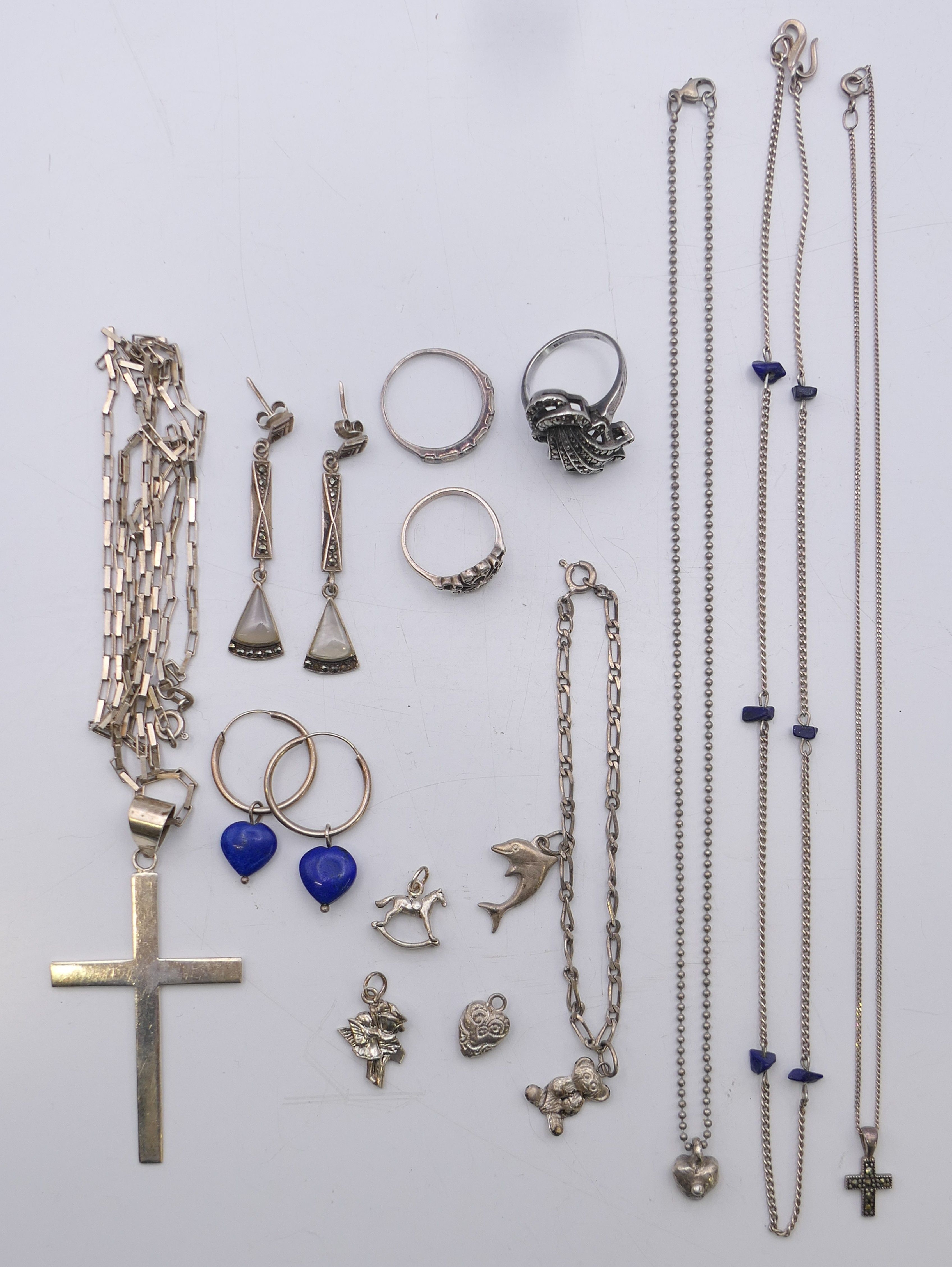 A quantity of silver jewellery to include, rings, necklaces, charms, bracelet,