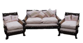 An early 20th century three-piece bergere suite. The settee 165 cm wide.