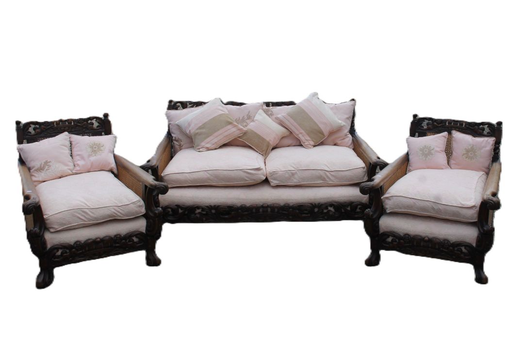 An early 20th century three-piece bergere suite. The settee 165 cm wide. - Image 1 of 12