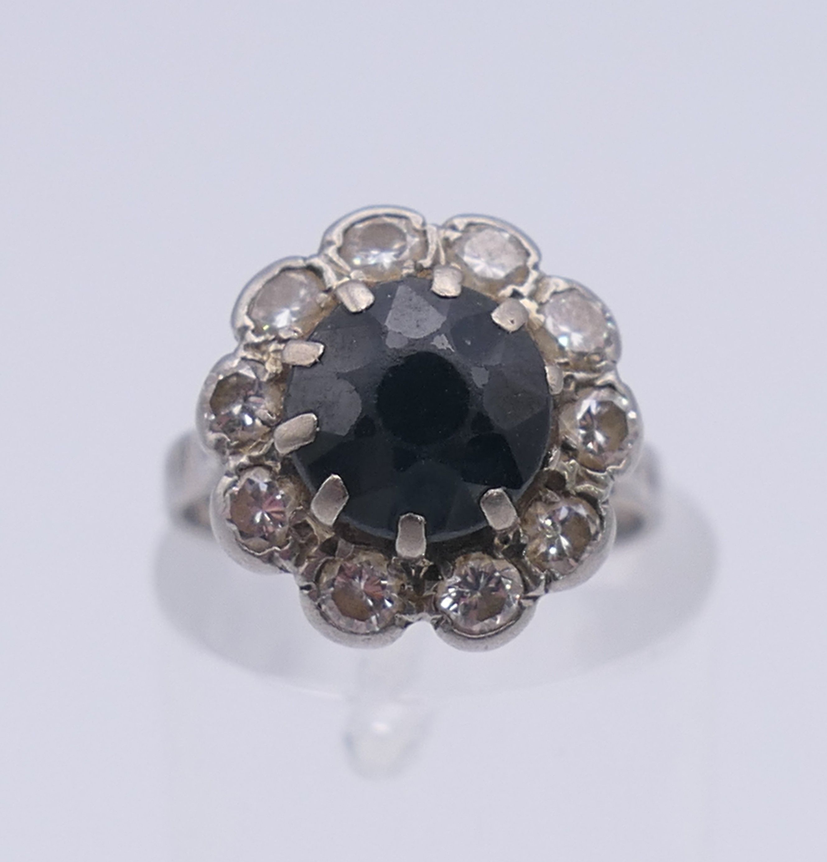 A platinum diamond and sapphire ring. Ring size H. - Image 6 of 8