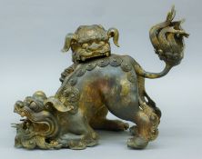 A Chinese twin dog-of-fo censer. 25.5 cm high.