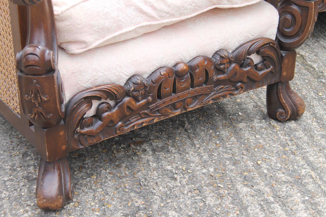 An early 20th century three-piece bergere suite. The settee 165 cm wide. - Image 6 of 12